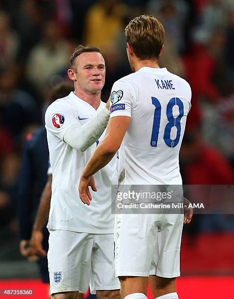 Goalscorers Wayne Rooney and Harry Kane of England after the UEFA Euro 2016 Qualifier Group E match between England and Switzerland at Wembley...