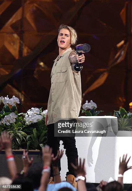 Justin Bieber attends "The Ellen Degeneres Show" Season 13 Bi-Coastal Premiere at Rockefeller Center on September 8, 2015 in New York City.