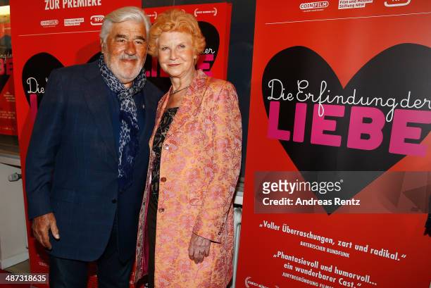 Mario Adorf and Irm Hermann attend the 'Die Erfindung der Liebe' Cologne Premiere at Odeon Lichtspieltheater on April 29, 2014 in Cologne, Germany.