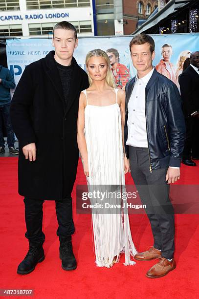 Will Poulter, Emma Rigby and Ed Speleers attend the UK premiere of 'Plastic' on April 29, 2014 in London, England.