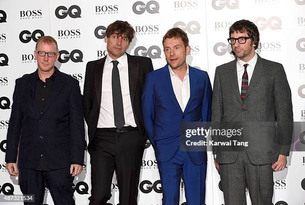 Dave Rowntree, Alex James, Damon Albarn and Graham Coxon of Blur attend the GQ Men Of The Year Awards at The Royal Opera House on September 8, 2015...