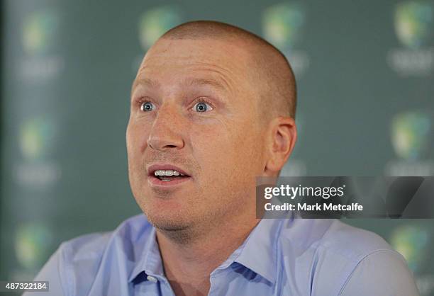 Brad Haddin announces his retirement from cricket during a press confrerence at Sydney Cricket Ground on September 9, 2015 in Sydney, Australia.