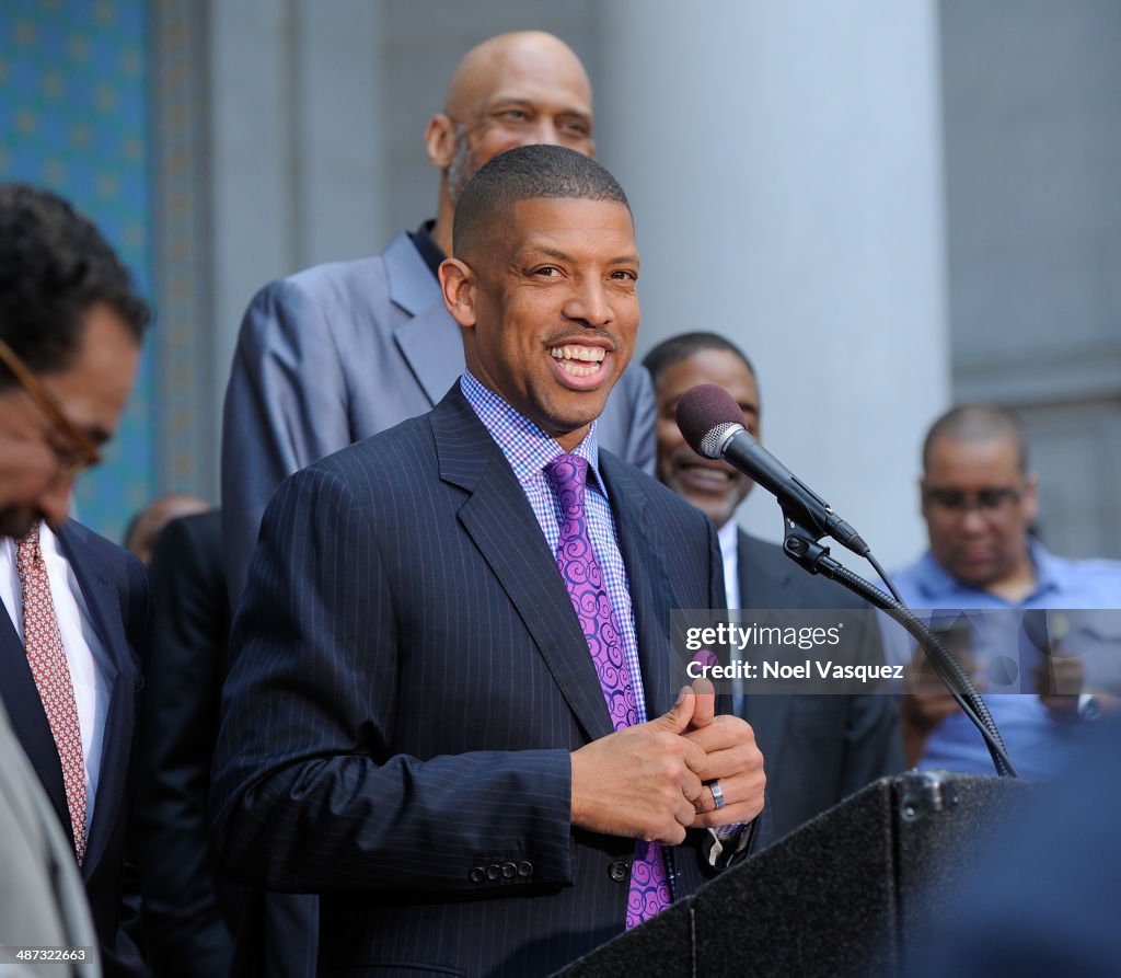 Los Angeles Mayor Eric Garcetti, Sacramento Mayor Kevin Johnson And NBA Players Press Conference