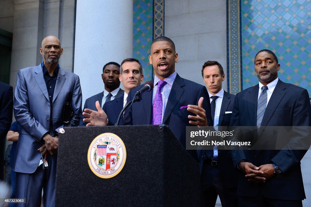 Los Angeles Mayor Eric Garcetti, Sacramento Mayor Kevin Johnson And NBA Players Press Conference