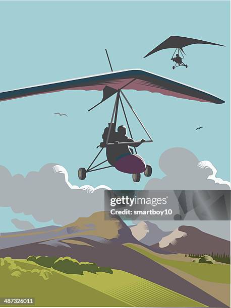 microlight aircraft - hang glider stock illustrations