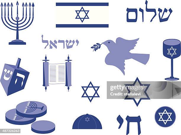 jewish holidays icon set - hanukkah animal stock illustrations