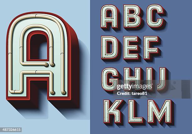 bildbanksillustrationer, clip art samt tecknat material och ikoner med set of isolated capital letters a—m - types