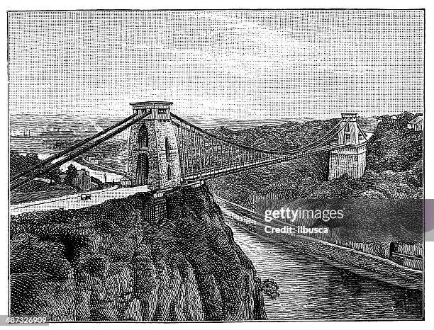 antikes illustration von clifton suspension bridge - roman bridge stock-grafiken, -clipart, -cartoons und -symbole