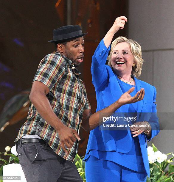 Stephen "tWitch" Boss and Hillary Clinton attend "The Ellen DeGeneres Show" Season 13 bi-coastal premiere at Rockefeller Center on September 8, 2015...