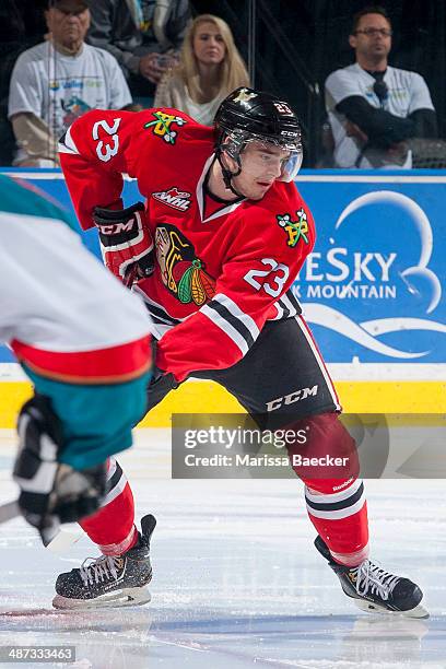 Dominic Turgeon of the Portland Winterhawks skates against the Kelowna Rocketson April 25, 2014 during Game 5 of the third round of WHL Playoffs at...