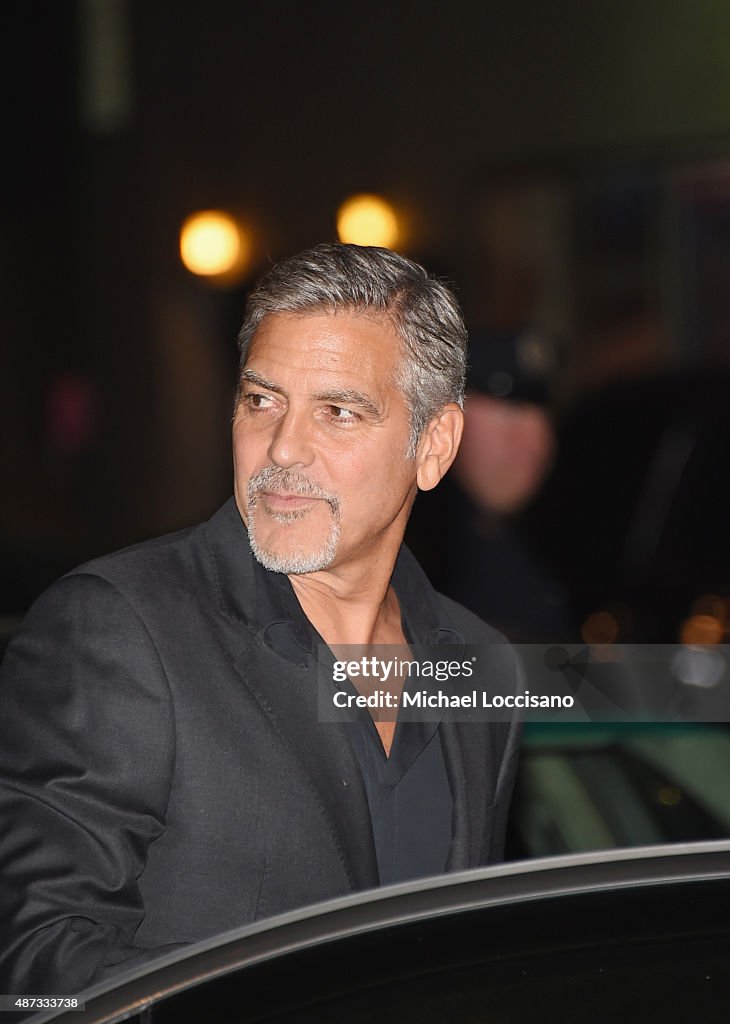 Actor George Clooney departs the first taping of 'The Late Show With