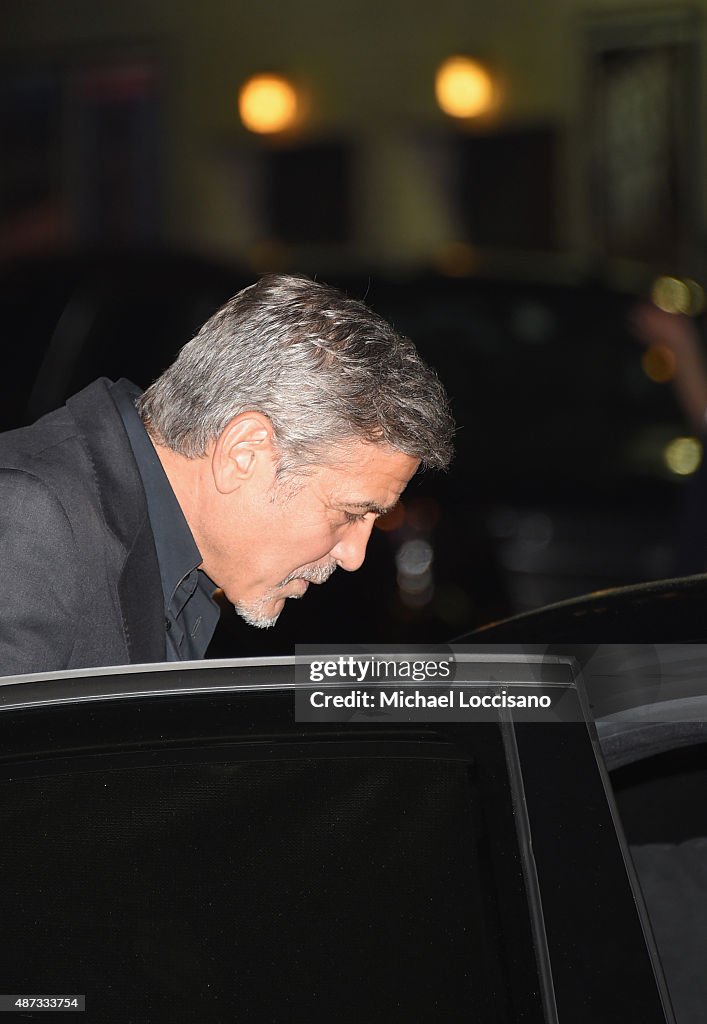 Actor George Clooney departs the first taping of 'The Late Show With