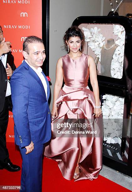 Nirav Modi and Nimrat Kaur appear at Nirav Modi boutique on September 8, 2015 in New York City.