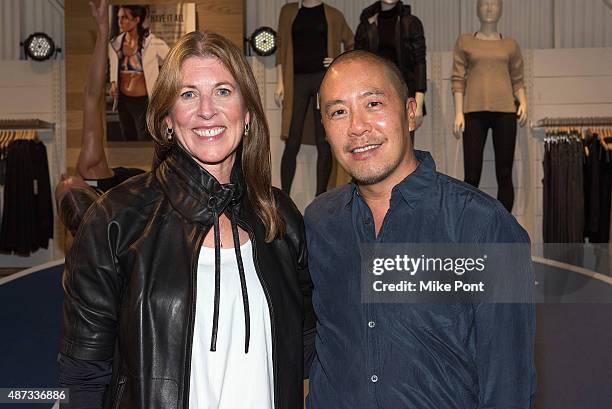 Athleta president Nancy Green and Designer Derek Lam attend the Derek Lam 10C Athleta launch party at the Athleta Flagship store on September 8, 2015...