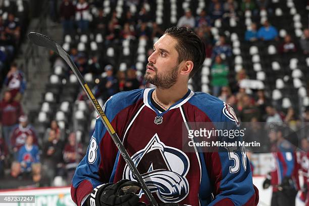 Patrick Bordeleau the Colorado Avalanche skates prior to the game against the Minnesota Wild in Game Five of the First Round of the 2014 Stanley Cup...