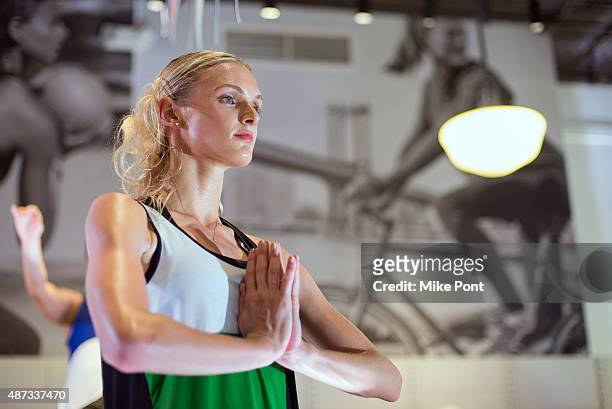Model poses during the Derek Lam 10C Athleta launch party at the Athleta Flagship store on September 8, 2015 in New York City.