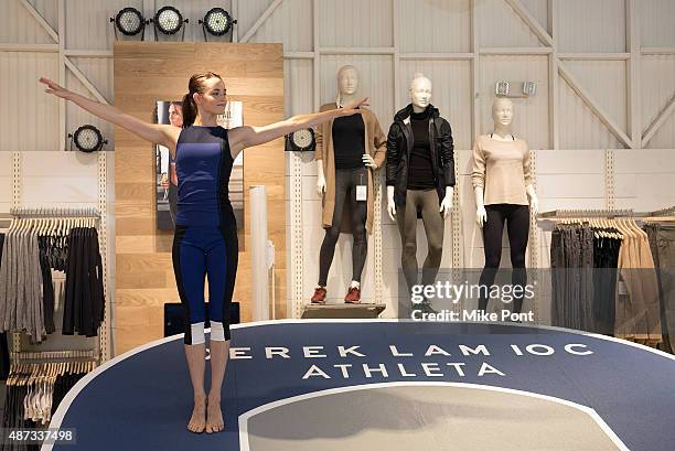 Model poses during the Derek Lam 10C Athleta launch party at the Athleta Flagship store on September 8, 2015 in New York City.