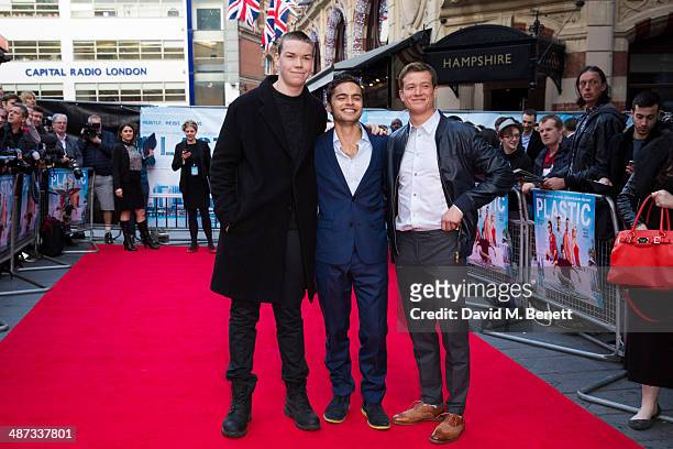 Will Poulter; Sebastian de Souza and Ed Speleers attend the UK Premiere of "Plastic" at the Odeon West End on April 29, 2014 in London, England.