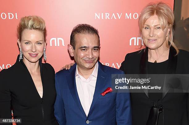 Naomi Watts, Nirav Modi and Deborra-Lee Furness attend the Nirav Modi U.S. Boutique grand opening at Nirav Modi Boutique on September 8, 2015 in New...