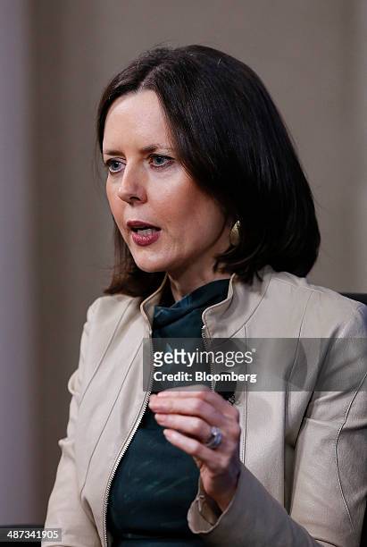 Susan Gilchrist, group chief executive officer of Brunswick Group Inc., speaks at the annual Milken Institute Global Conference in Beverly Hills,...