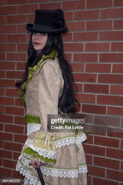 Louise Brannon from Wakefield West Yorkshire wears a lace embroidered jacket, lace trimmed with satin bloomers exquisitely made by Joan Evans. All...