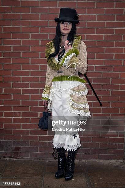 Louise Brannon from Wakefield West Yorkshire wears a lace embroidered jacket, lace trimmed with satin bloomers exquisitely made by Joan Evans. All...