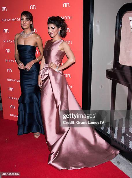 Lisa Haydon and Nimrat Kaur attend the Nirav Modi U.S. Boutique grand opening at Nirav Modi Boutique on September 8, 2015 in New York City.