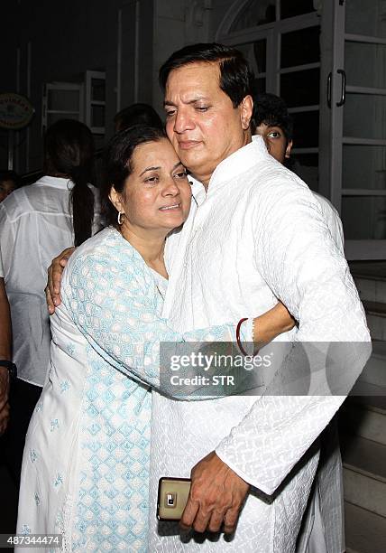 Indian Bollywood actress and playback singer Vijayta Pandit , with her brother music composer Lalit Pandit, attends the prayer meeting for her...
