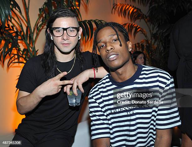 Skrillex and ASAP Rocky attend "Jeremy Scott - The People's Designer" afterparty hosted by The Rooftop at The Hollywood Roosevelt Hotel on September...