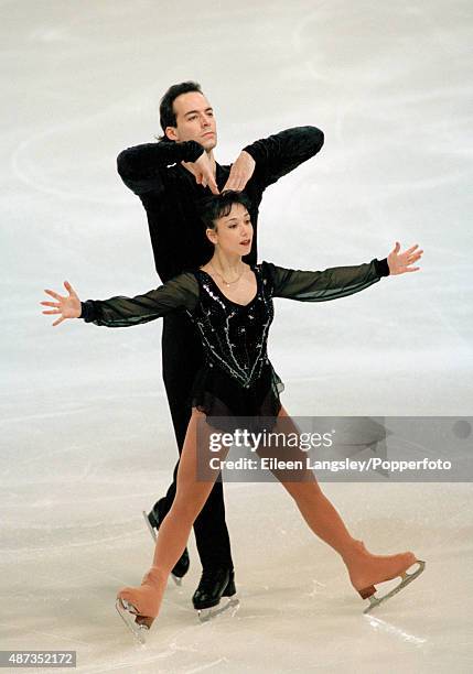 Stephane Bernadis and Sarah Abitbol of France competing in the Paris figure skating event during the Winter Olympic Games in Nagano, Japan, circa...