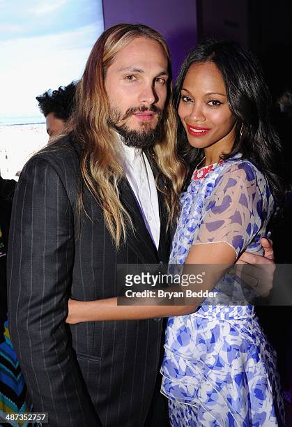 Actress Zoe Saldana and husband artist Marco Perego at the 2014 AOL NewFronts at Duggal Greenhouse on April 29, 2014 in New York, New York.
