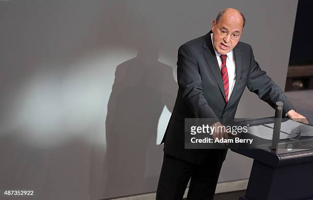 German Left Party politician Gregor Gysi speaks during a session of the Bundestag, the German parliament, on September 9, 2015 in Berlin, Germany....