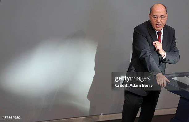 German Left Party politician Gregor Gysi speaks during a session of the Bundestag, the German parliament, on September 9, 2015 in Berlin, Germany....