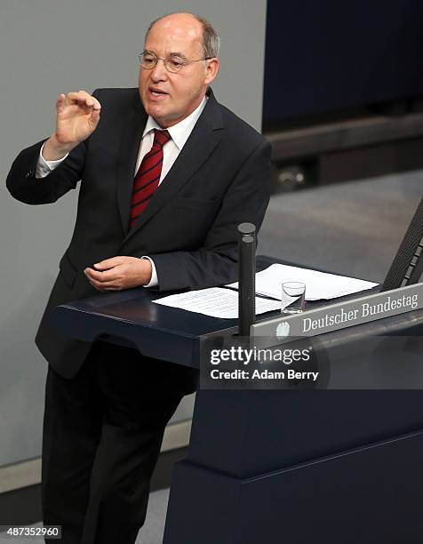 German Left Party politician Gregor Gysi speaks during a session of the Bundestag, the German parliament, on September 9, 2015 in Berlin, Germany....