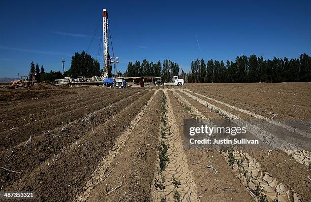 Workers with Arthur & Orum Well Drilling drill a new well at a farm on April 29, 2014 near Mendota, California. As the California drought continues,...