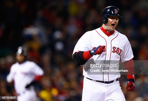 Pierzynski of the Boston Red Sox reacts after becoming the third out with runners in scoring position against the Tampa Bay Rays during the game at...