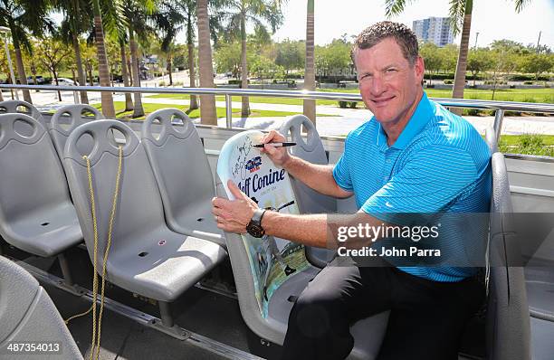 Jeff Conine poses while being honored as the Ride of Fame Inducts 1st Miami Honoree Jeff Conine as part of worldwide expansion at Marlins Park on...