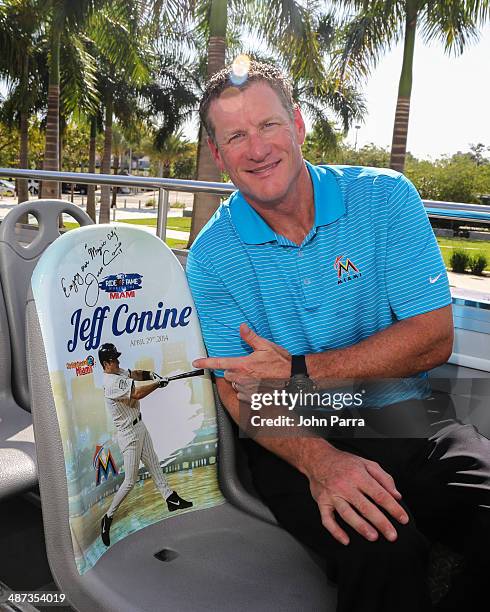 Jeff Conine poses while being honored as the Ride of Fame Inducts 1st Miami Honoree Jeff Conine as part of worldwide expansion at Marlins Park on...