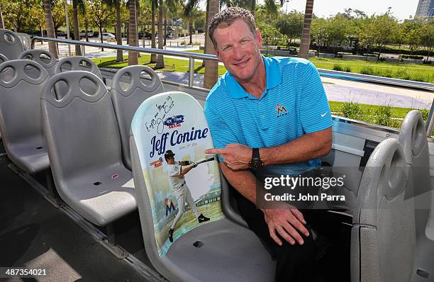 Jeff Conine poses while being honored as the Ride of Fame Inducts 1st Miami Honoree Jeff Conine as part of worldwide expansion at Marlins Park on...