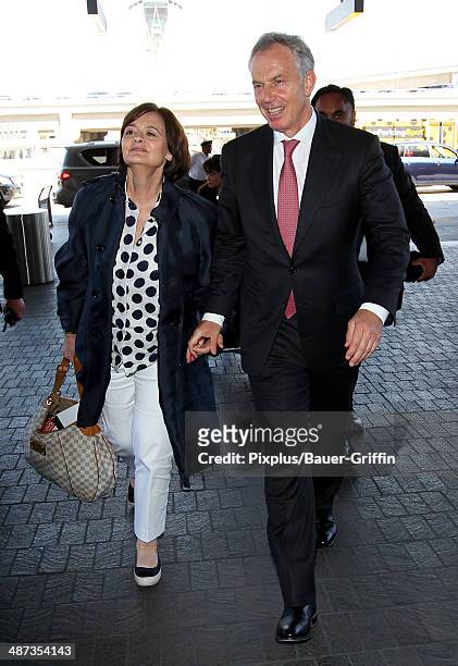 Tony Blair and Cherie Blair are seen on April 29, 2014 in Los Angeles, California.