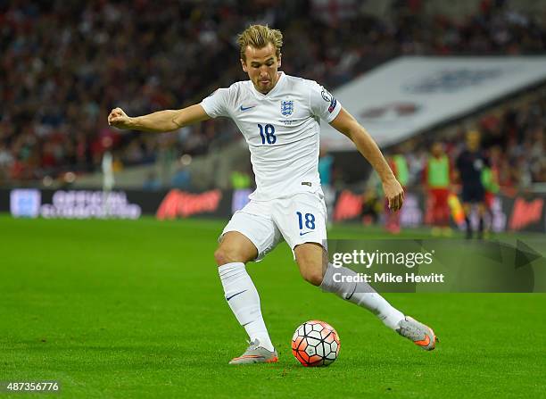 Harry Kane of England in action during the UEFA EURO 2016 Group E qualifying match between England and Switzerland at Wembley Stadium on September 8,...