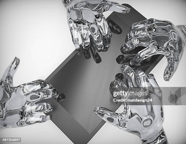 human hand with mobile phone-concept - human hand 3d stock pictures, royalty-free photos & images