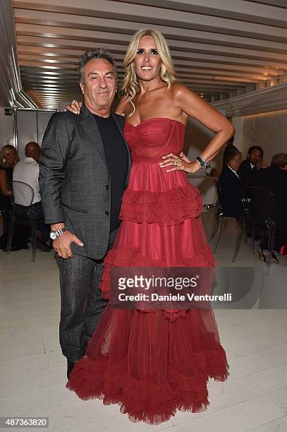 Saverio Moschillo and Tiziana Rocca attend a party for 'Diva&Donna' 10th Anniversary Party during the 72nd Venice Film Festival at Palazzo del Casino...
