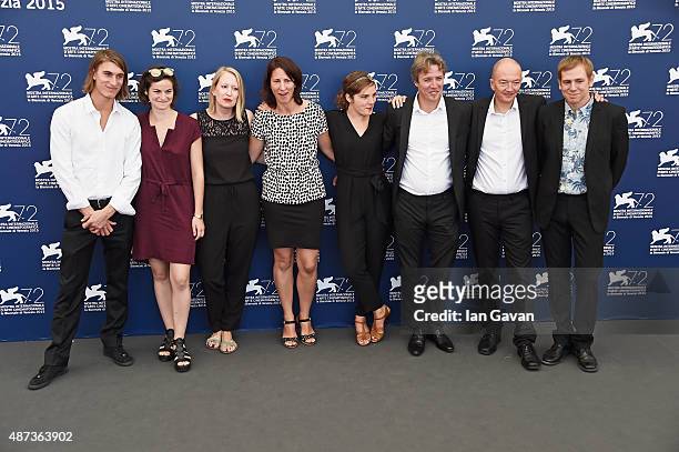 Screenwriter Catherine Paille, actor Dominique Leborne, director Samuel Collardey and producer Gregoire Debailly attend a photocall for 'Tempete'...