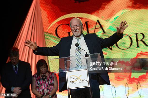 Founder of Caleb Company Don Finto says a prayer at the GMA Honors Celebration and Hall of Fame Induction at the Allen Arena at Lipscomb University...