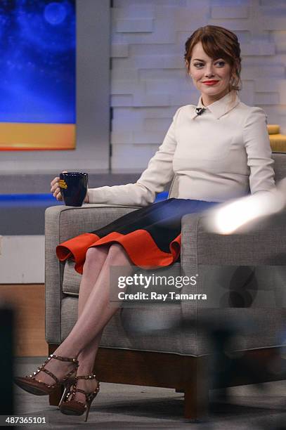 Actress Emma Stone tapes an interview at "Good Morning America" at the ABC Times Square Studios on April 29, 2014 in New York City.