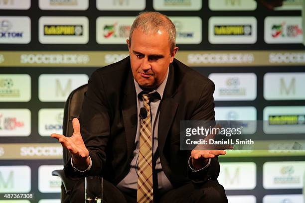 Chief Commercial Officer, LFP Mathieu Ficot during day four of the Soccerex - Manchester Convention at Manchester Central on September 9, 2015 in...