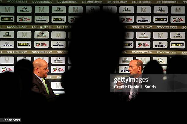 Major League Soccer Commissioner Don Garber talks to Selhurst Media Ventures Principal Ben Grossman during day four of the Soccerex - Manchester...