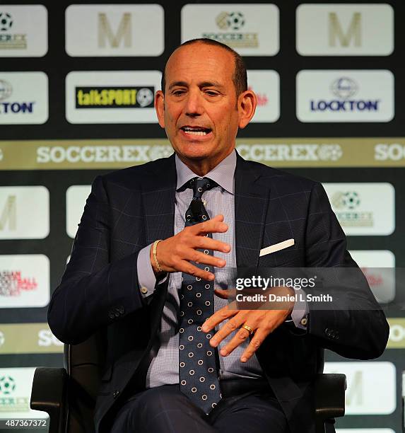 Major League Soccer Commissioner Don Garber talks during day four of the Soccerex - Manchester Convention at Manchester Central on September 9, 2015...