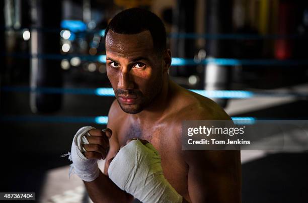 James DeGale, English super-middleweight boxer and ex Olympic champion, poses for a portrait at the Stonebridge Boxing Club in Harlesden on February...